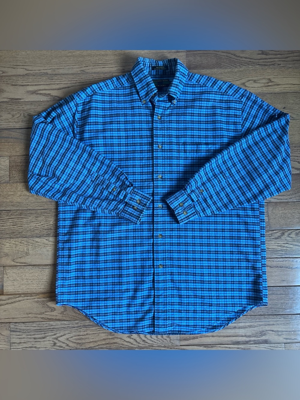 Alexander Julian | Men’s Long Sleeve Button Down Shirt Blue Plaid Cotton M